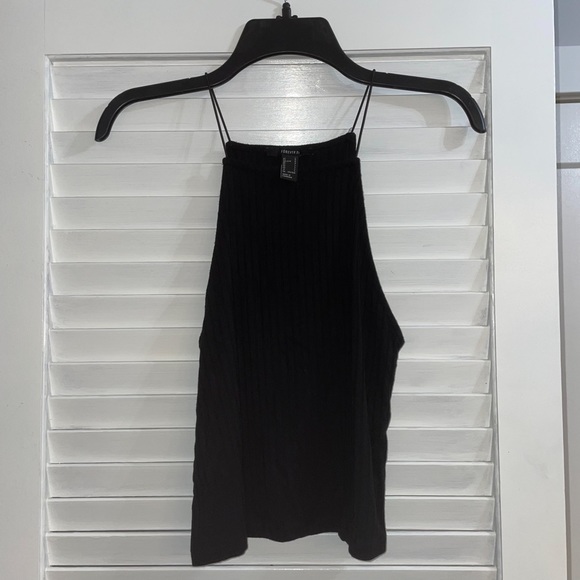 Black Ribbed Halter Tank Top - Picture 4 of 5
